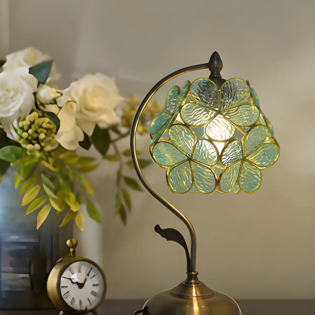 Vintage Stained Glass Flower Petal Table Lamp