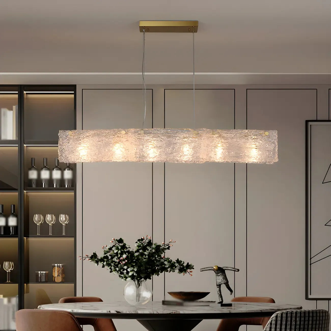 Rectangle Large Gold Glass Island Pendant Light