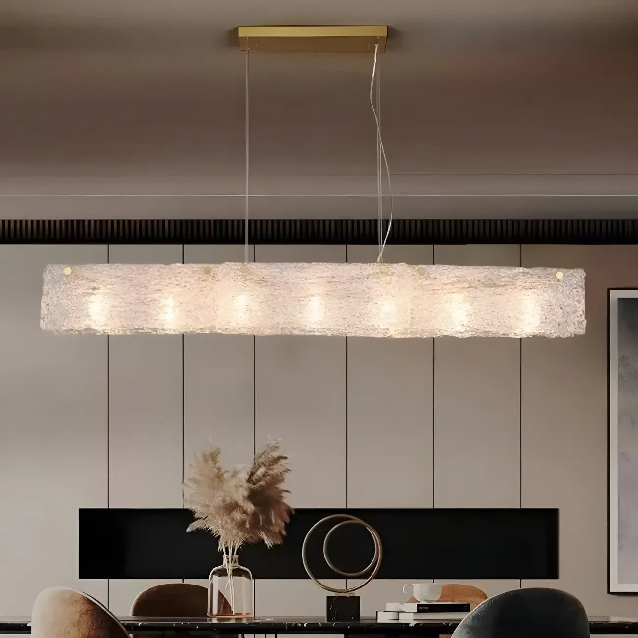 Rectangle Large Gold Glass Island Pendant Light