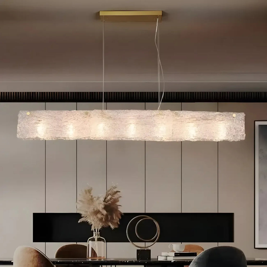 Rectangle Large Gold Glass Island Pendant Light