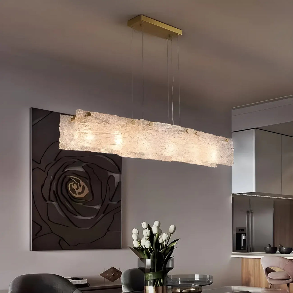 Rectangle Large Gold Glass Island Pendant Light