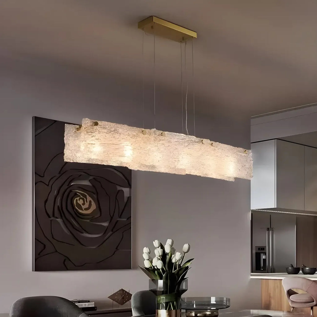 Rectangle Large Gold Glass Island Pendant Light