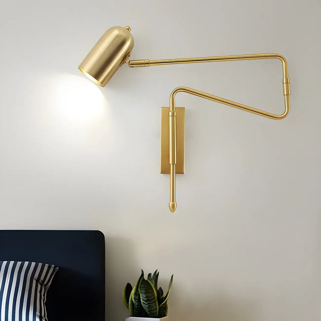 Modern Brass Black Adjustable Swing Arm Wall Light