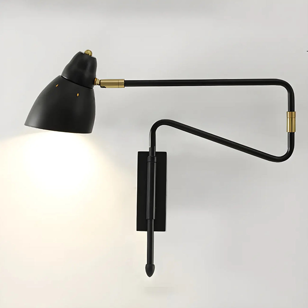 Modern Brass Black Adjustable Swing Arm Wall Light