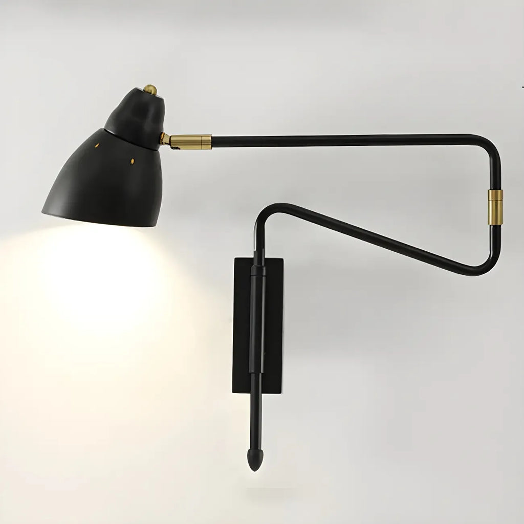 Modern Brass Black Adjustable Swing Arm Wall Light