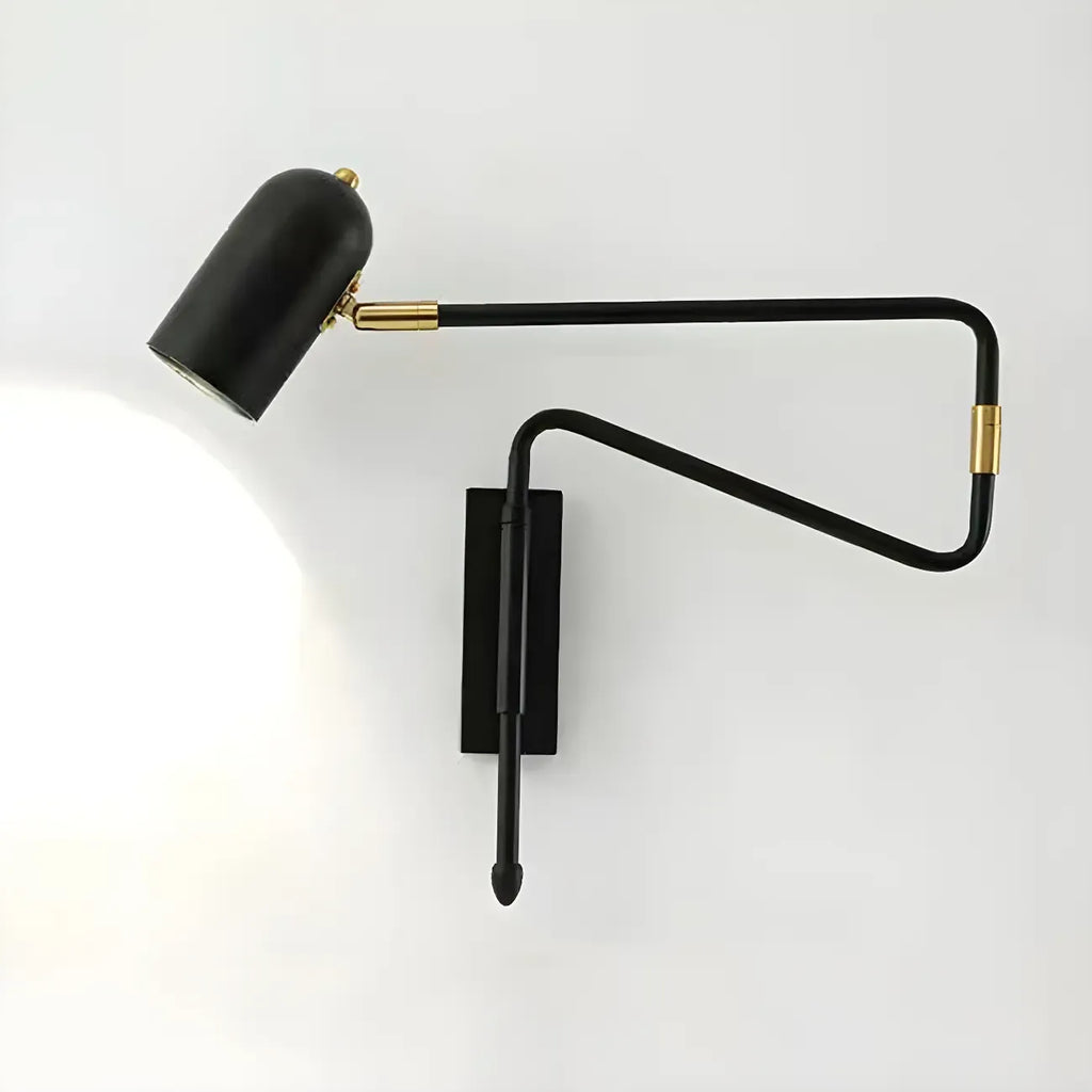 Modern Brass Black Adjustable Swing Arm Wall Light