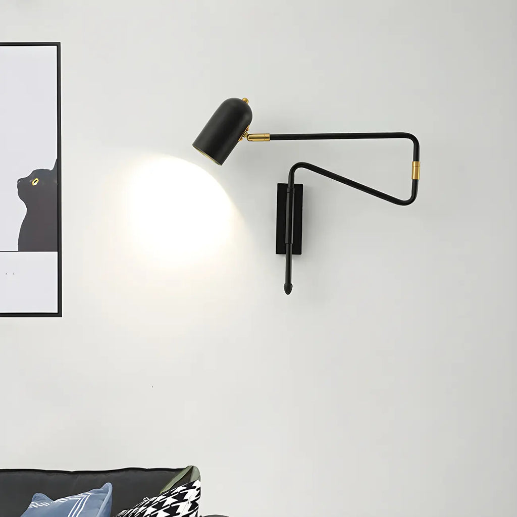 Modern Brass Black Adjustable Swing Arm Wall Light