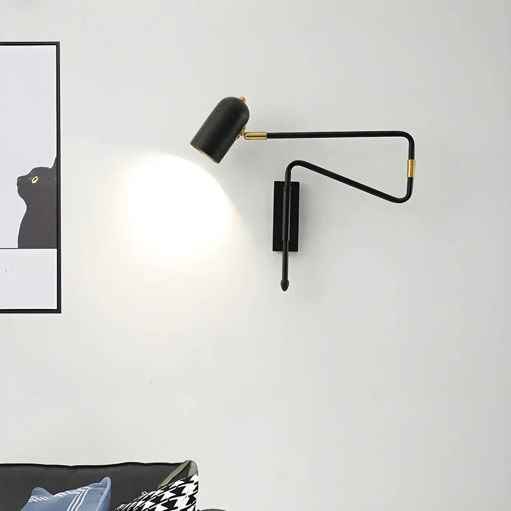 Modern Brass Black Adjustable Swing Arm Wall Light