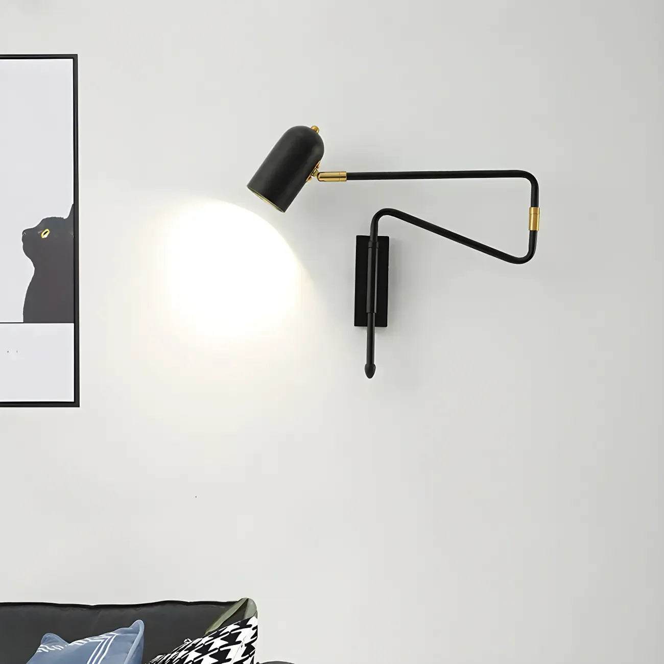 Modern Brass Black Adjustable Swing Arm Wall Light