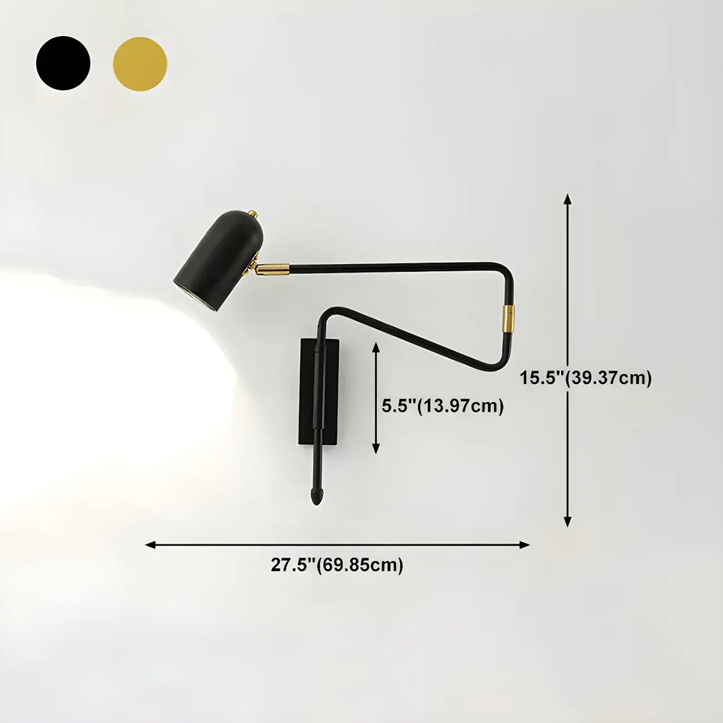 Modern Brass Black Adjustable Swing Arm Wall Light