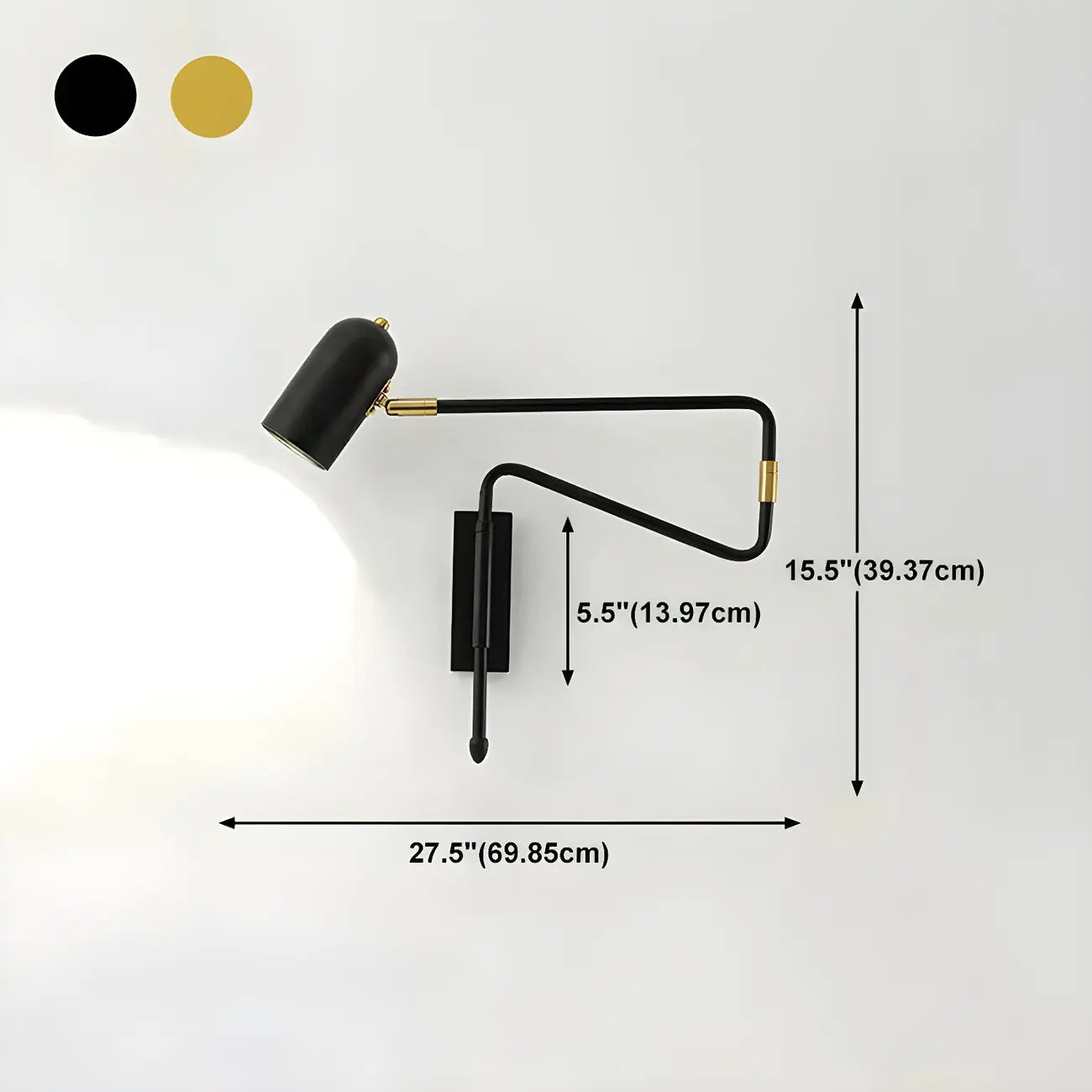 Modern Brass Black Adjustable Swing Arm Wall Light