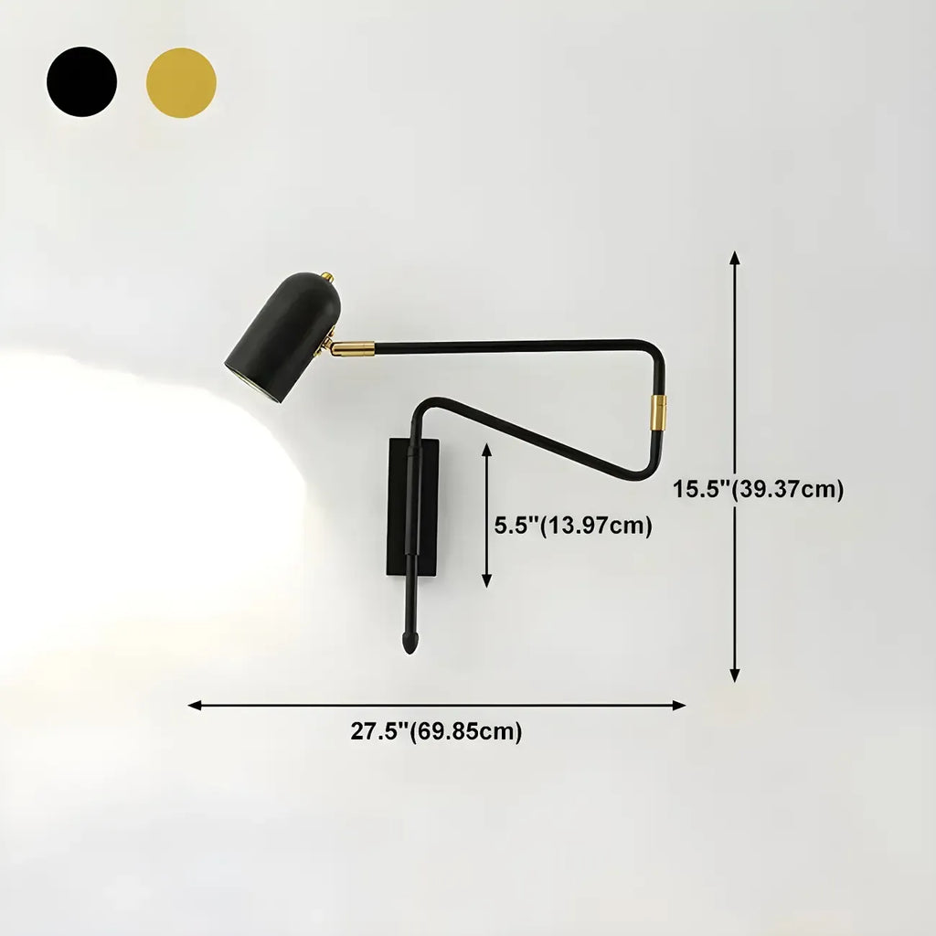 Modern Brass Black Adjustable Swing Arm Wall Light