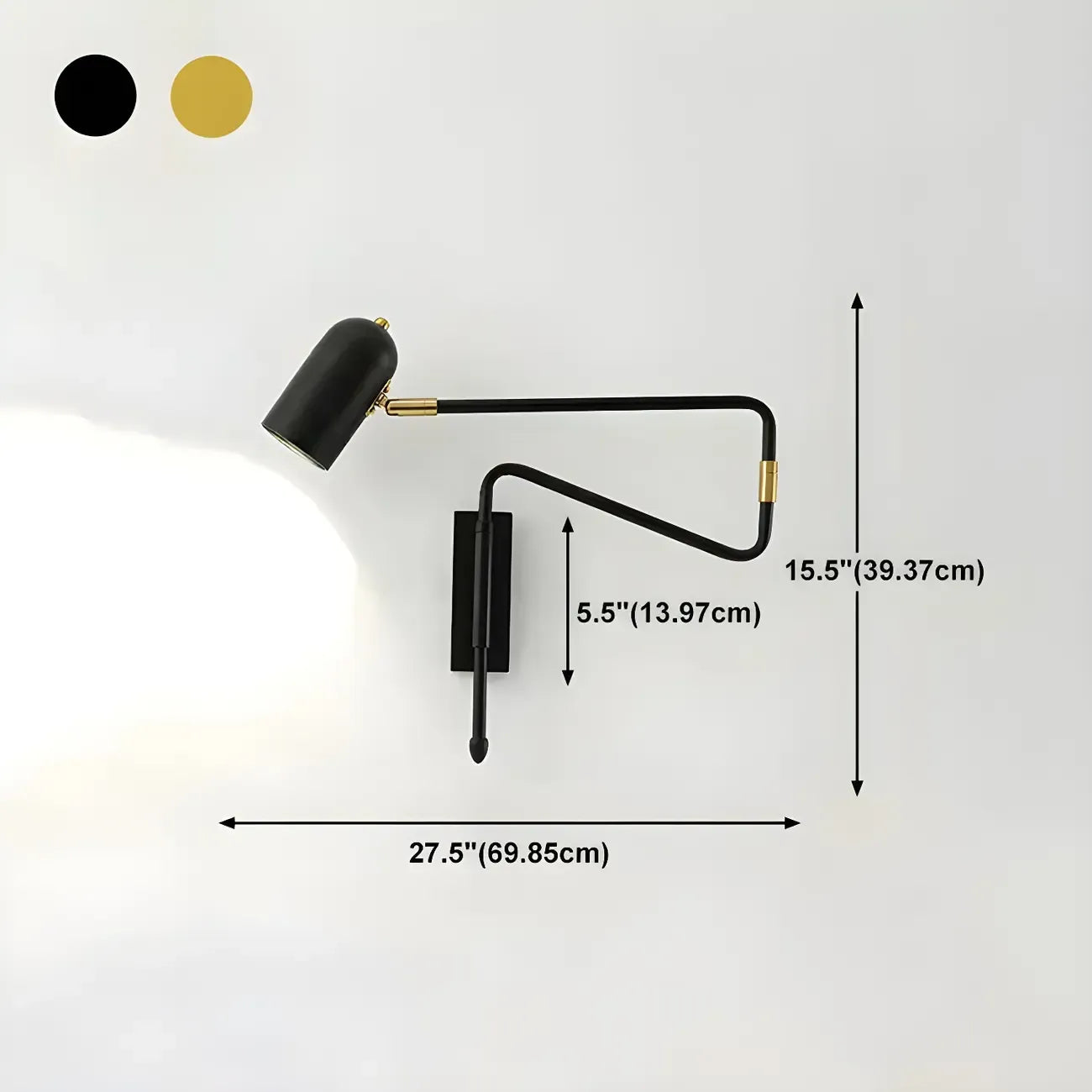Modern Brass Black Adjustable Swing Arm Wall Light
