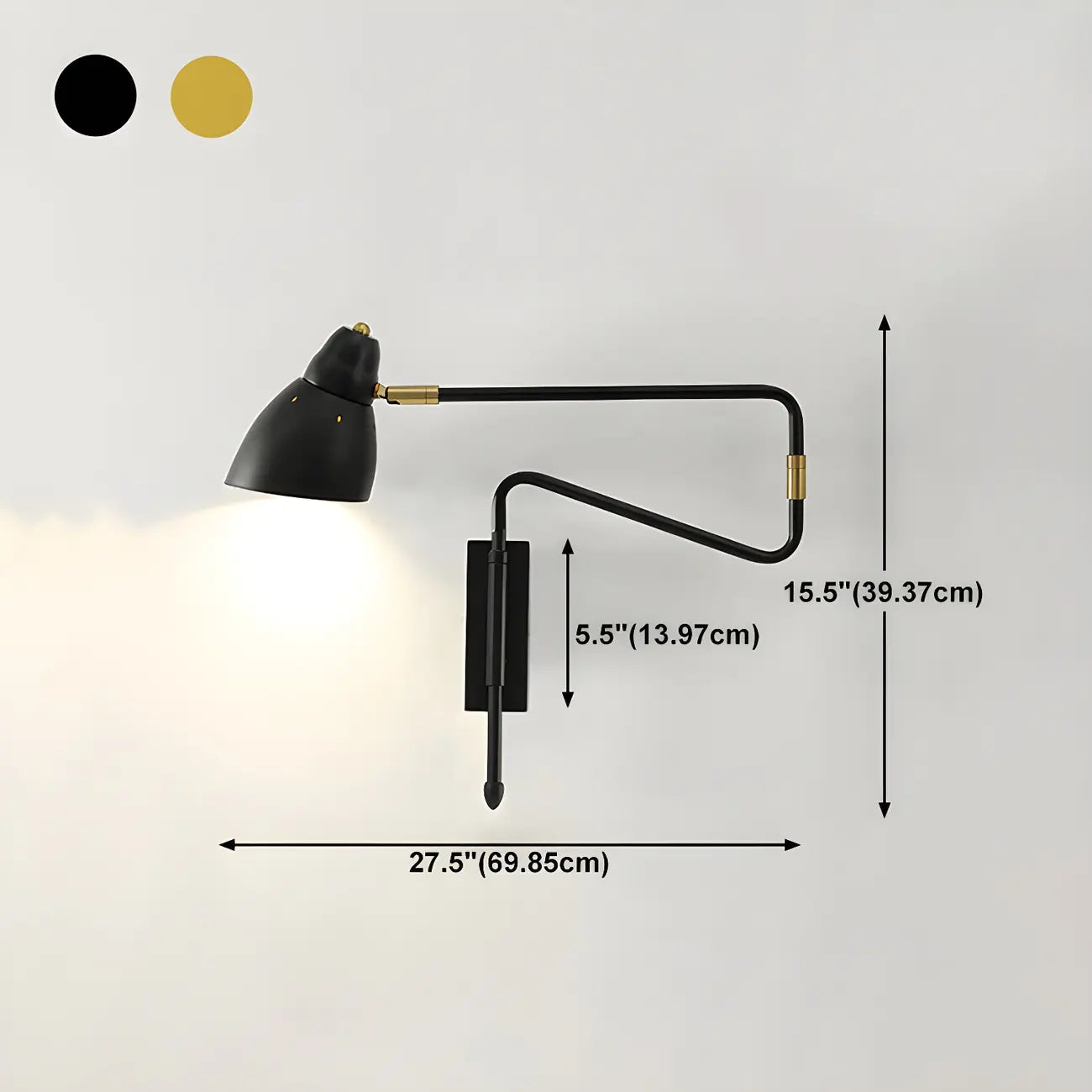 Modern Brass Black Adjustable Swing Arm Wall Light