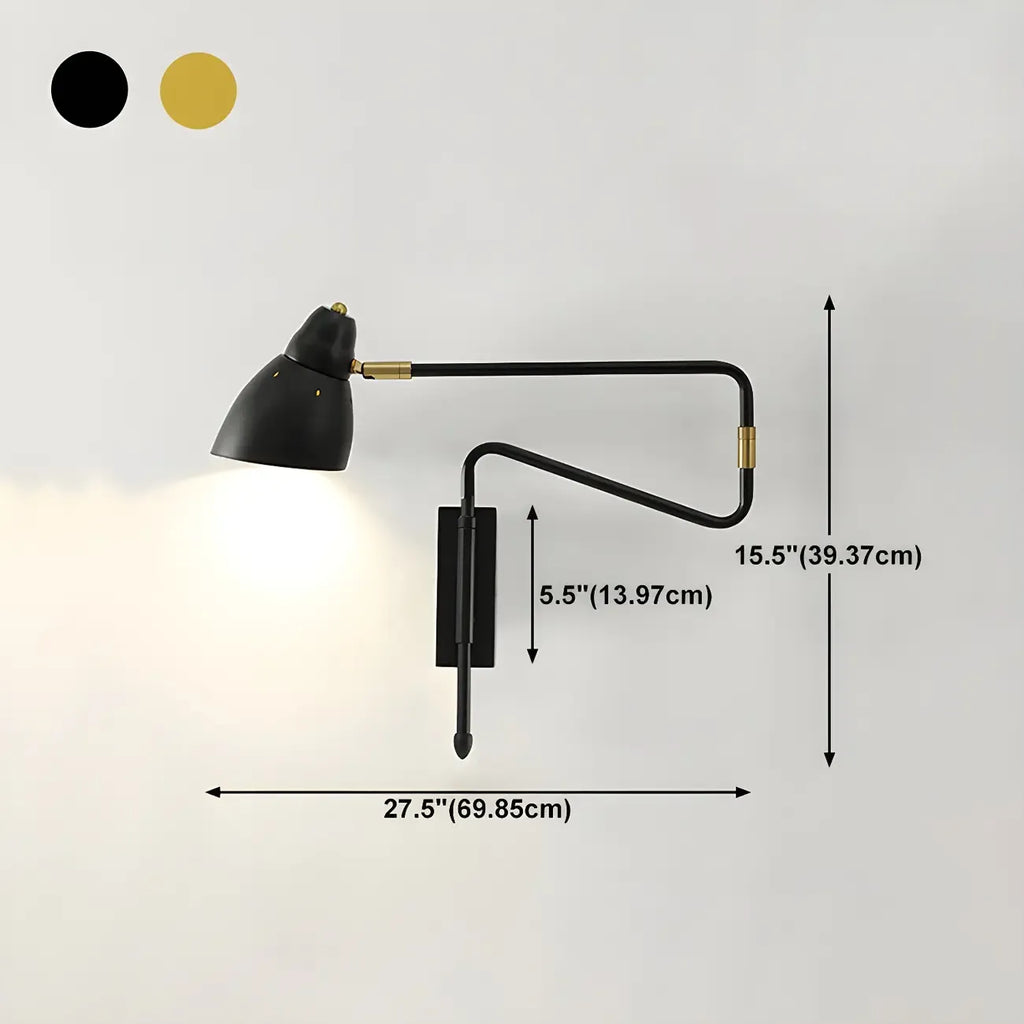 Modern Brass Black Adjustable Swing Arm Wall Light