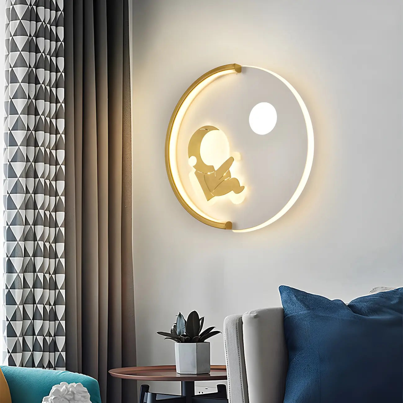 Circular LED Wall Sconce with Cartoon Pattern for kids Bedroom