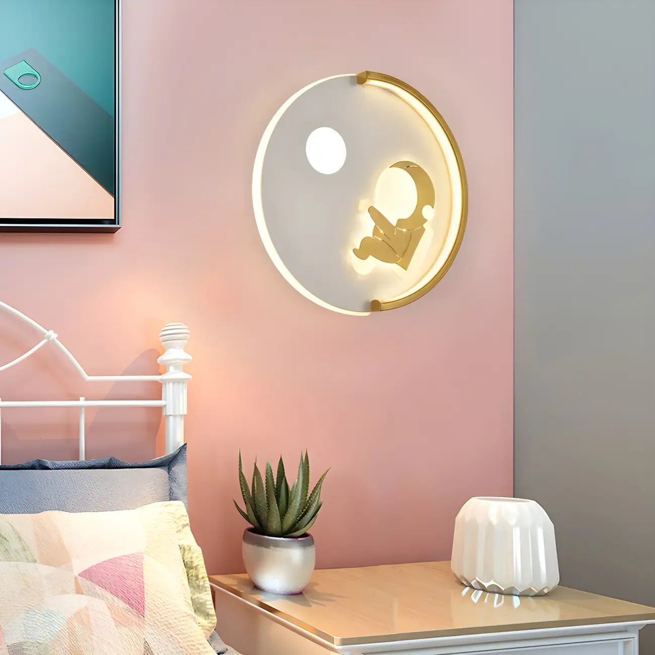 Circular LED Wall Sconce with Cartoon Pattern for kids Bedroom