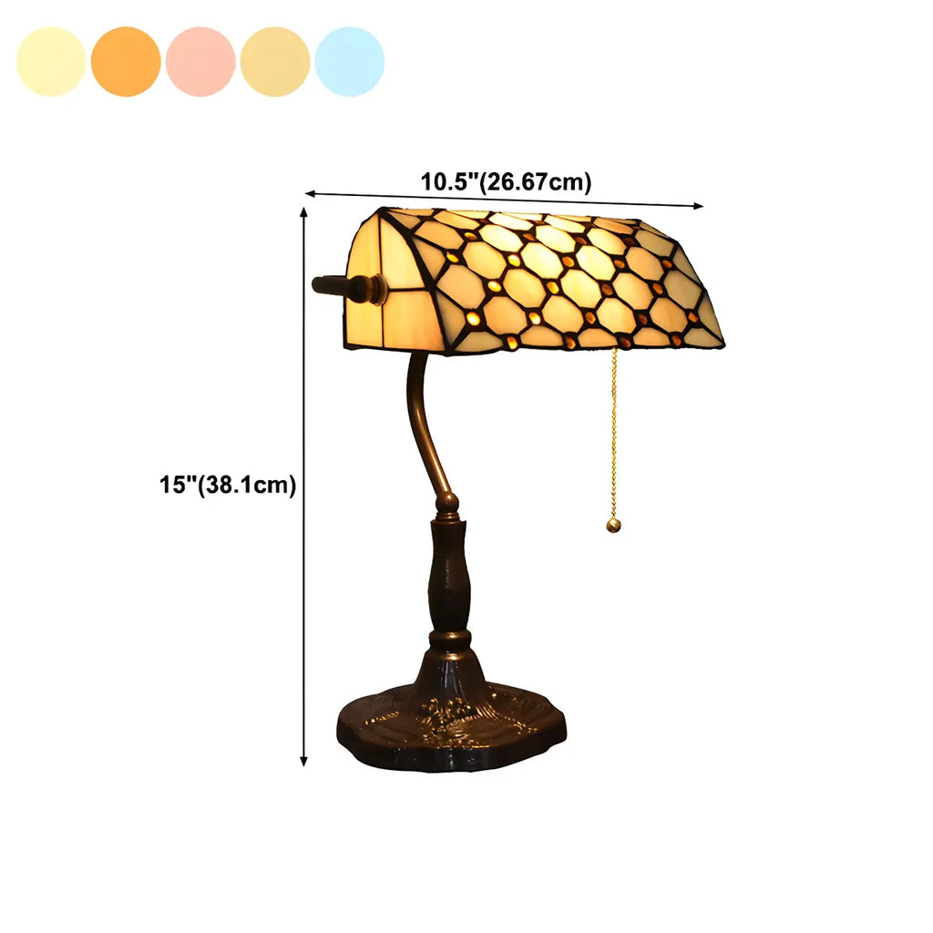 HomeyFad Retro Stained Glass LED Banker Table Lamp in Pull Chain
