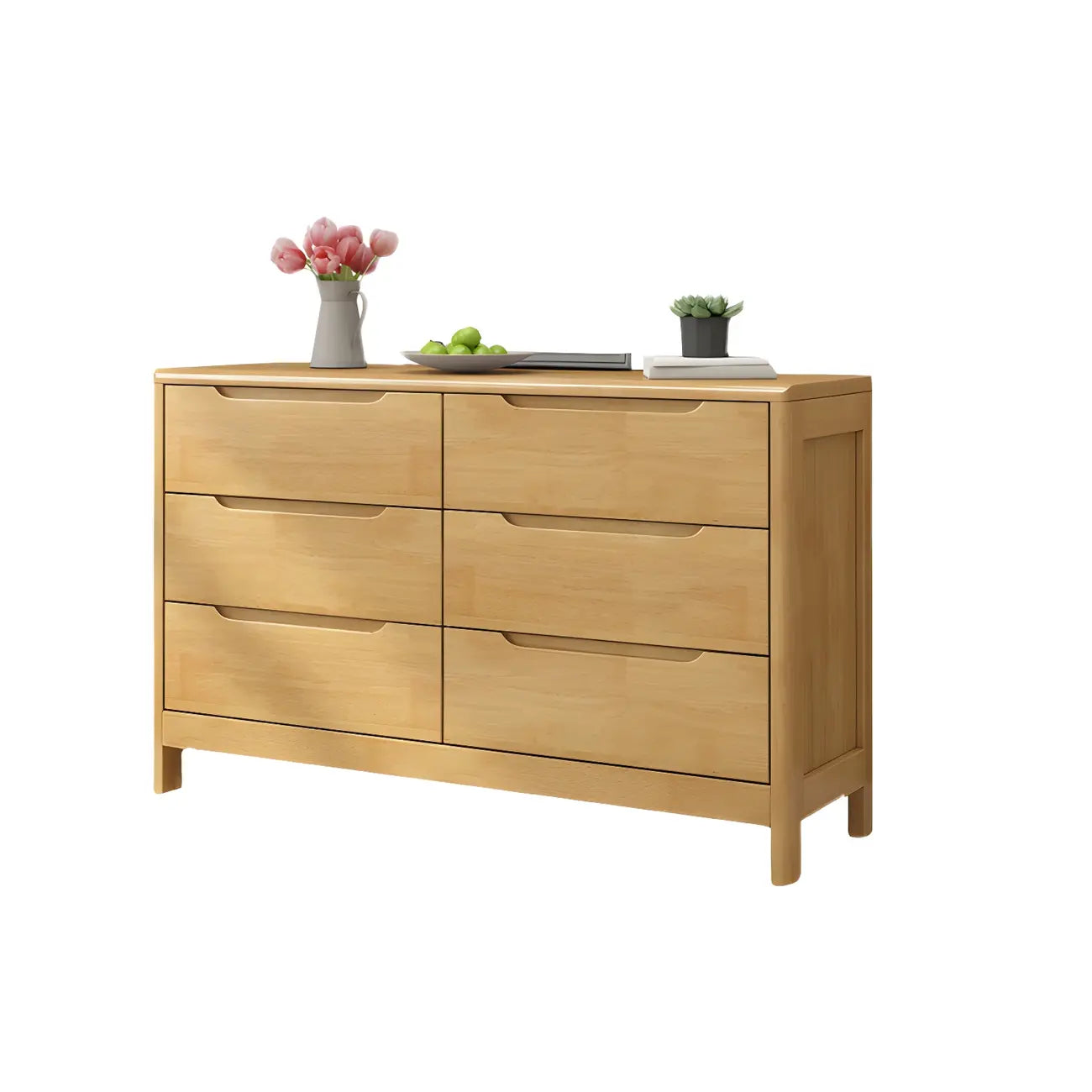 Horizontal Natural Rubberwood Dressers with 6-Drawer
