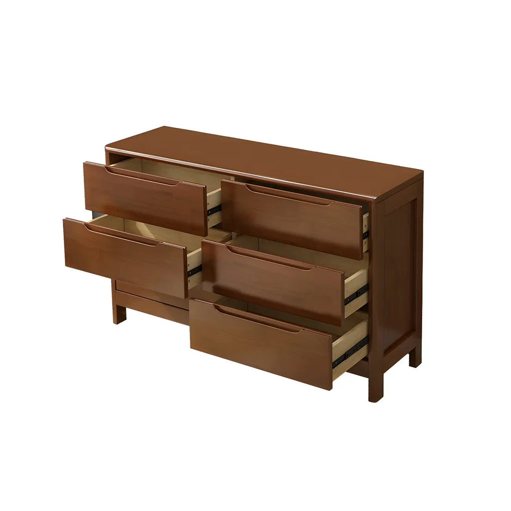 Horizontal Natural Rubberwood Dressers with 6-Drawer