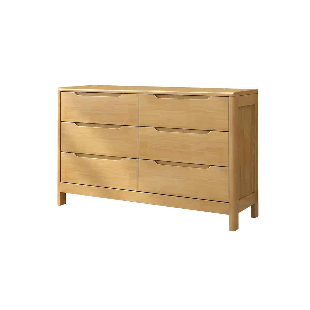 Horizontal Natural Rubberwood Dressers with 6-Drawer