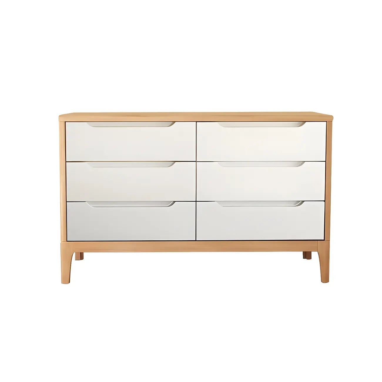 Horizontal Natural Rubberwood Dressers with 6-Drawer