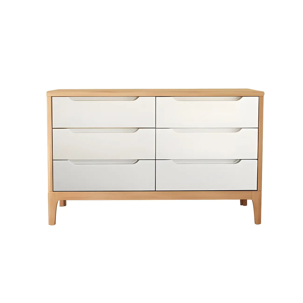 Horizontal Natural Rubberwood Dressers with 6-Drawer