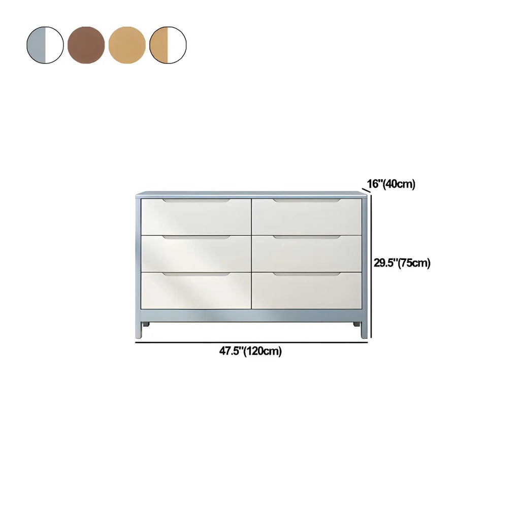 Horizontal Natural Rubberwood Dressers with 6-Drawer