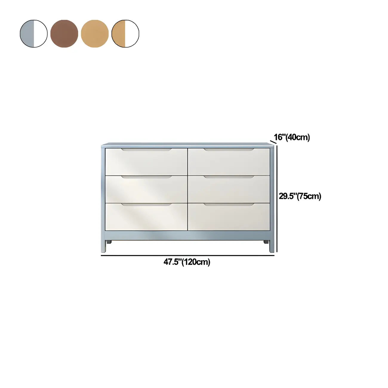 Horizontal Natural Rubberwood Dressers with 6-Drawer