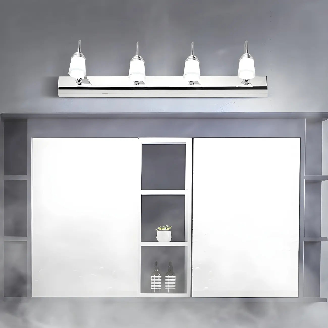 Modern Chrome LED Bathroom Vanity Light with White Shade