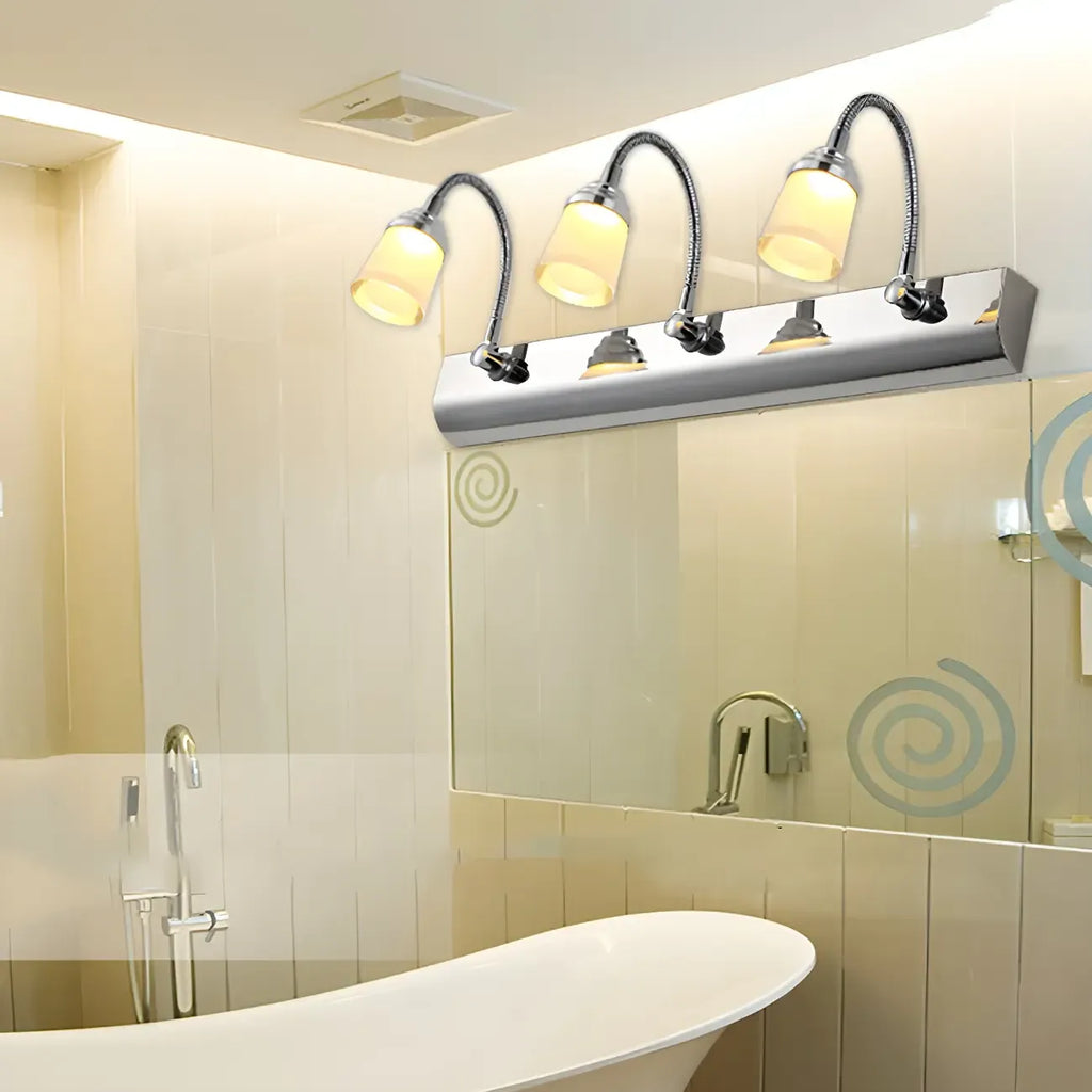 Modern Chrome LED Bathroom Vanity Light with White Shade