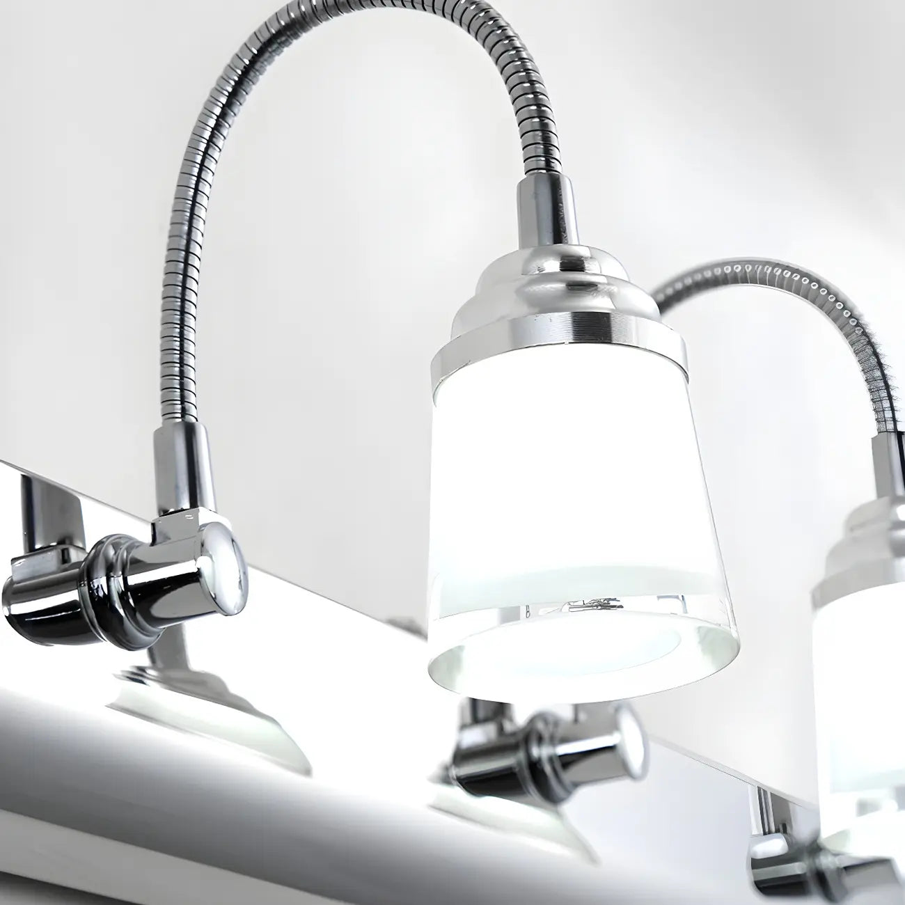 Modern Chrome LED Bathroom Vanity Light with White Shade