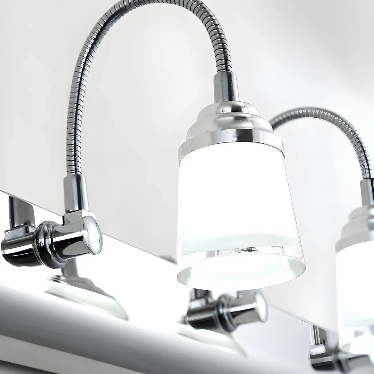 Modern Chrome LED Bathroom Vanity Light with White Shade