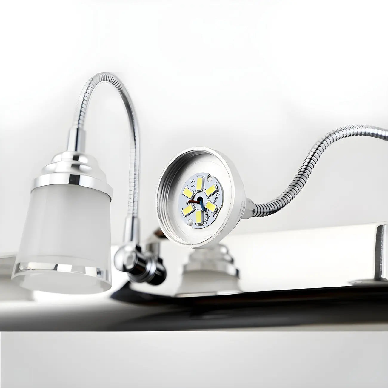 Modern Chrome LED Bathroom Vanity Light with White Shade
