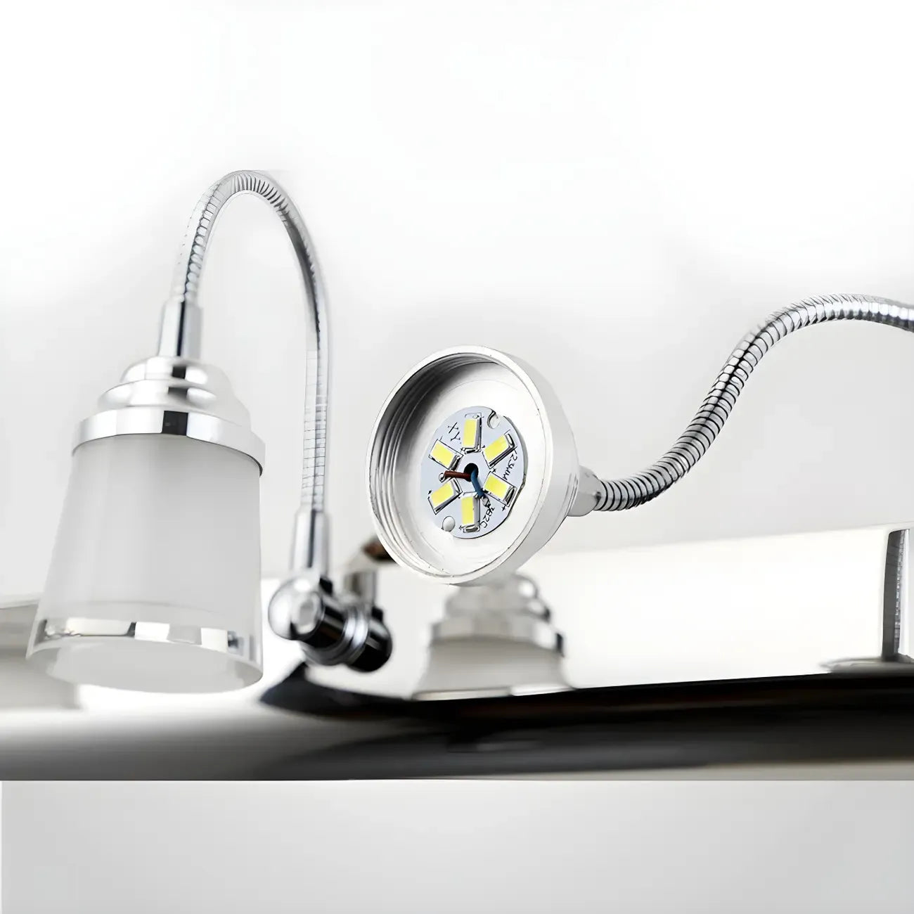 Modern Chrome LED Bathroom Vanity Light with White Shade