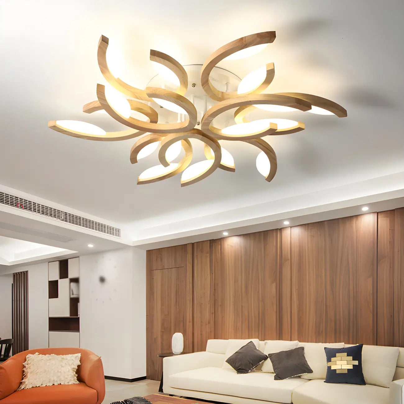 Nordic Wooden Semi Flush Mount Ceiling Light with 3-9 Light