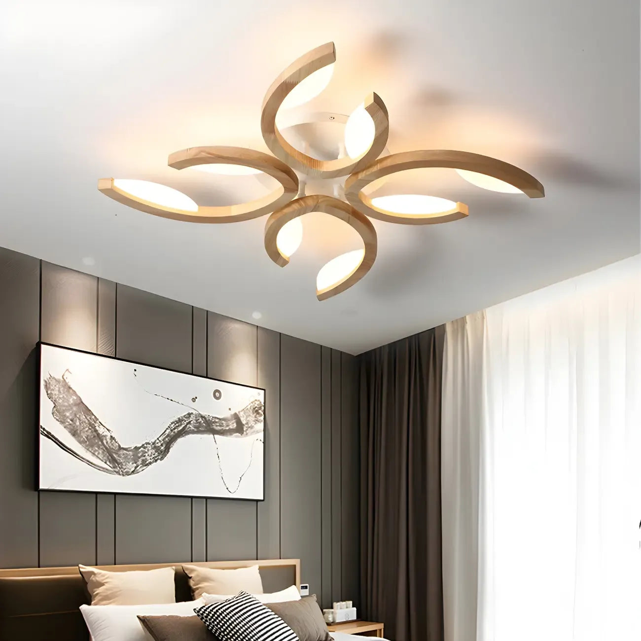 Nordic Wooden Semi Flush Mount Ceiling Light with 3-9 Light