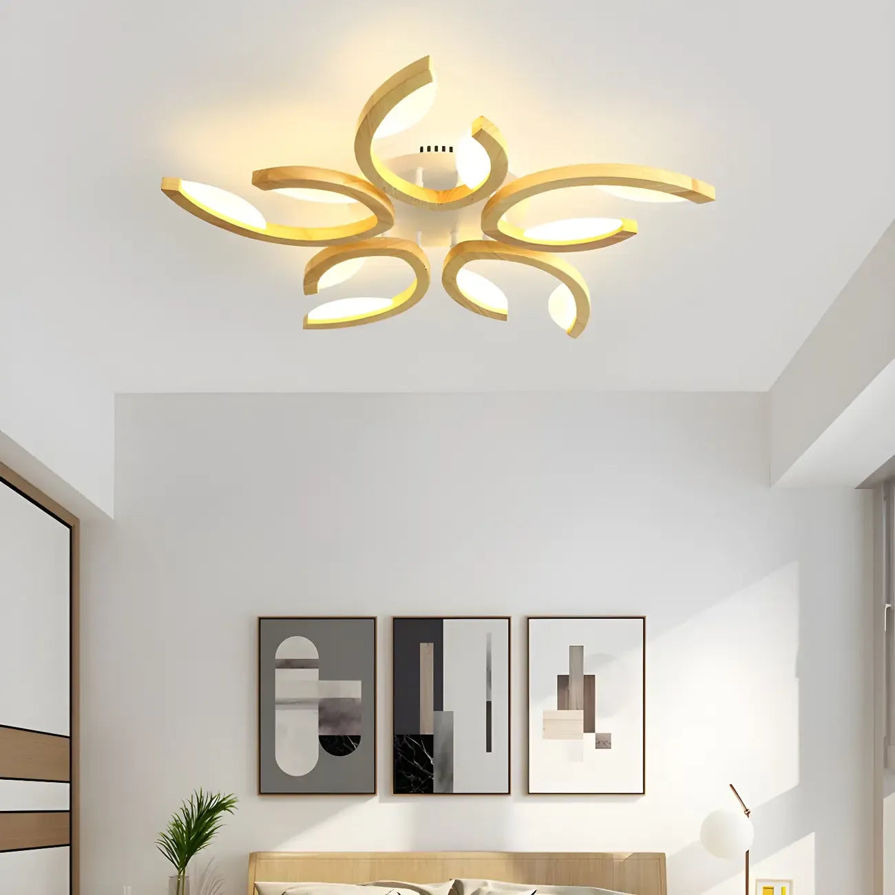 Nordic Wooden Semi Flush Mount Ceiling Light with 3-9 Light