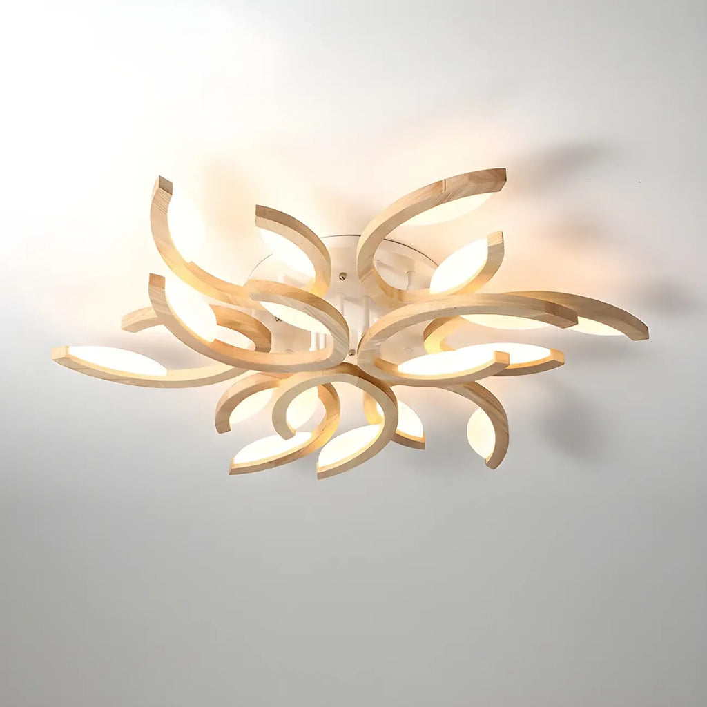 Nordic Wooden Semi Flush Mount Ceiling Light with 3-9 Light