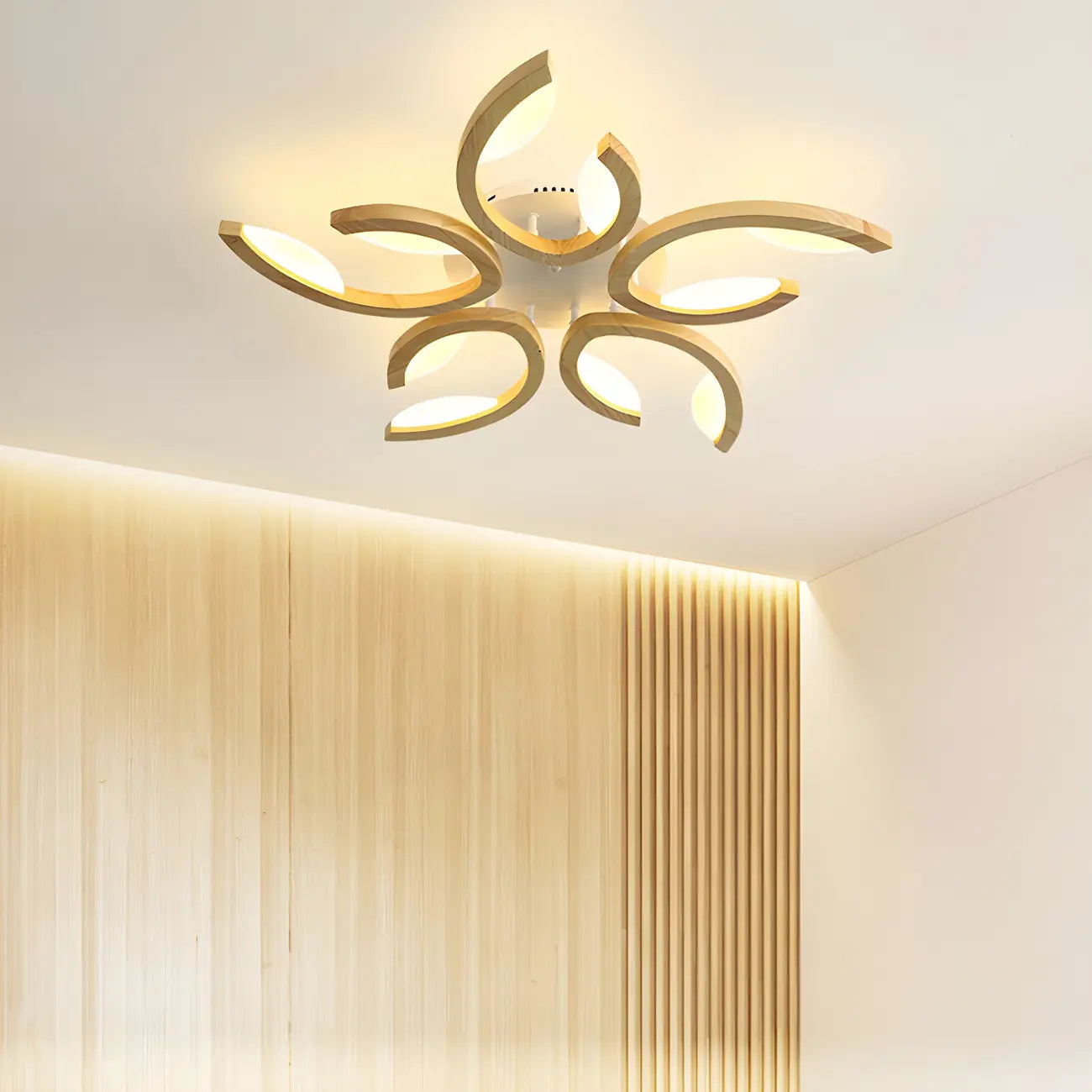 Nordic Wooden Semi Flush Mount Ceiling Light with 3-9 Light