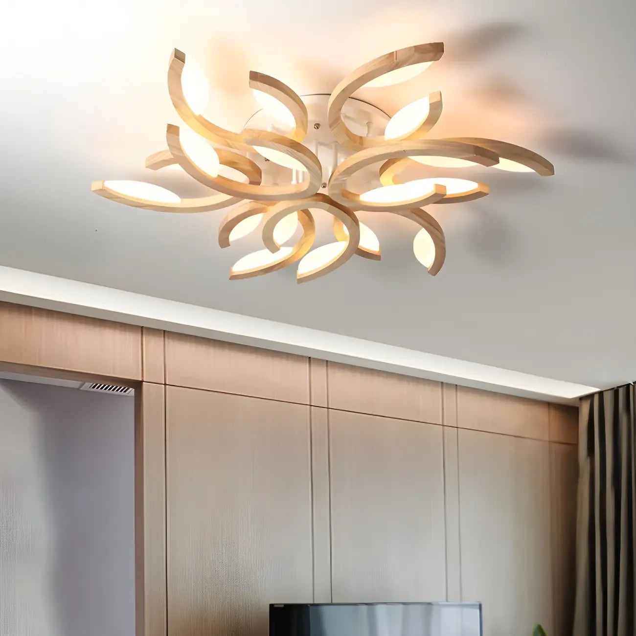 Nordic Wooden Semi Flush Mount Ceiling Light with 3-9 Light