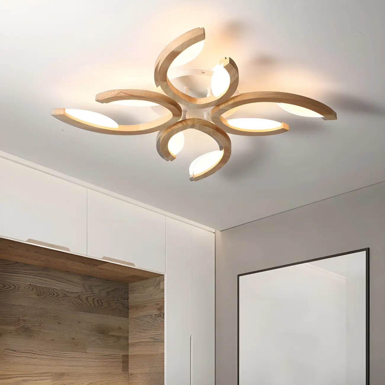 Nordic Wooden Semi Flush Mount Ceiling Light with 3-9 Light