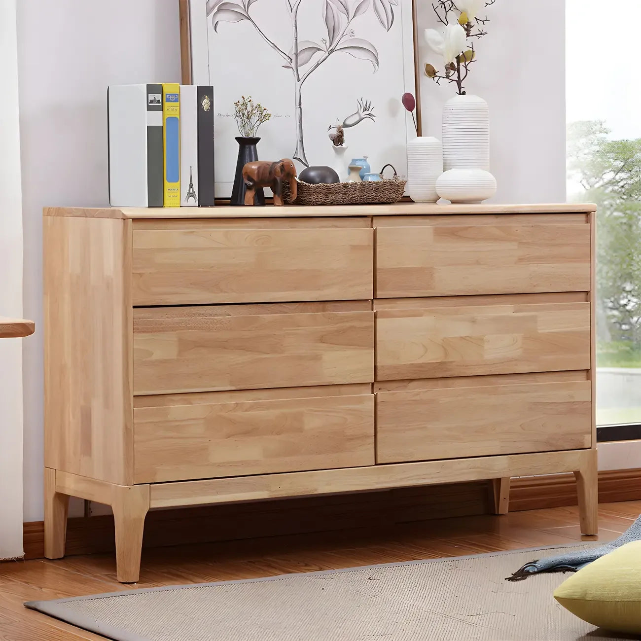 Simple Natural Rubberwood Low Multi-Drawer Dresser