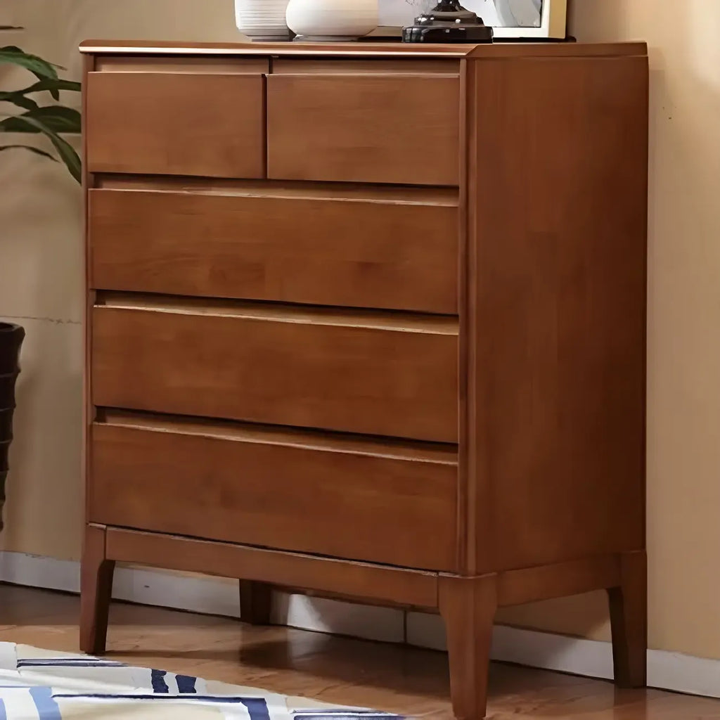 Simple Natural Rubberwood Low Multi-Drawer Dresser