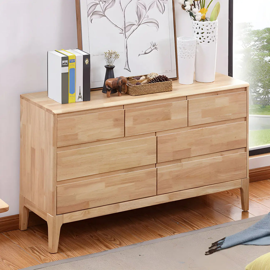 Simple Natural Rubberwood Low Multi-Drawer Dresser