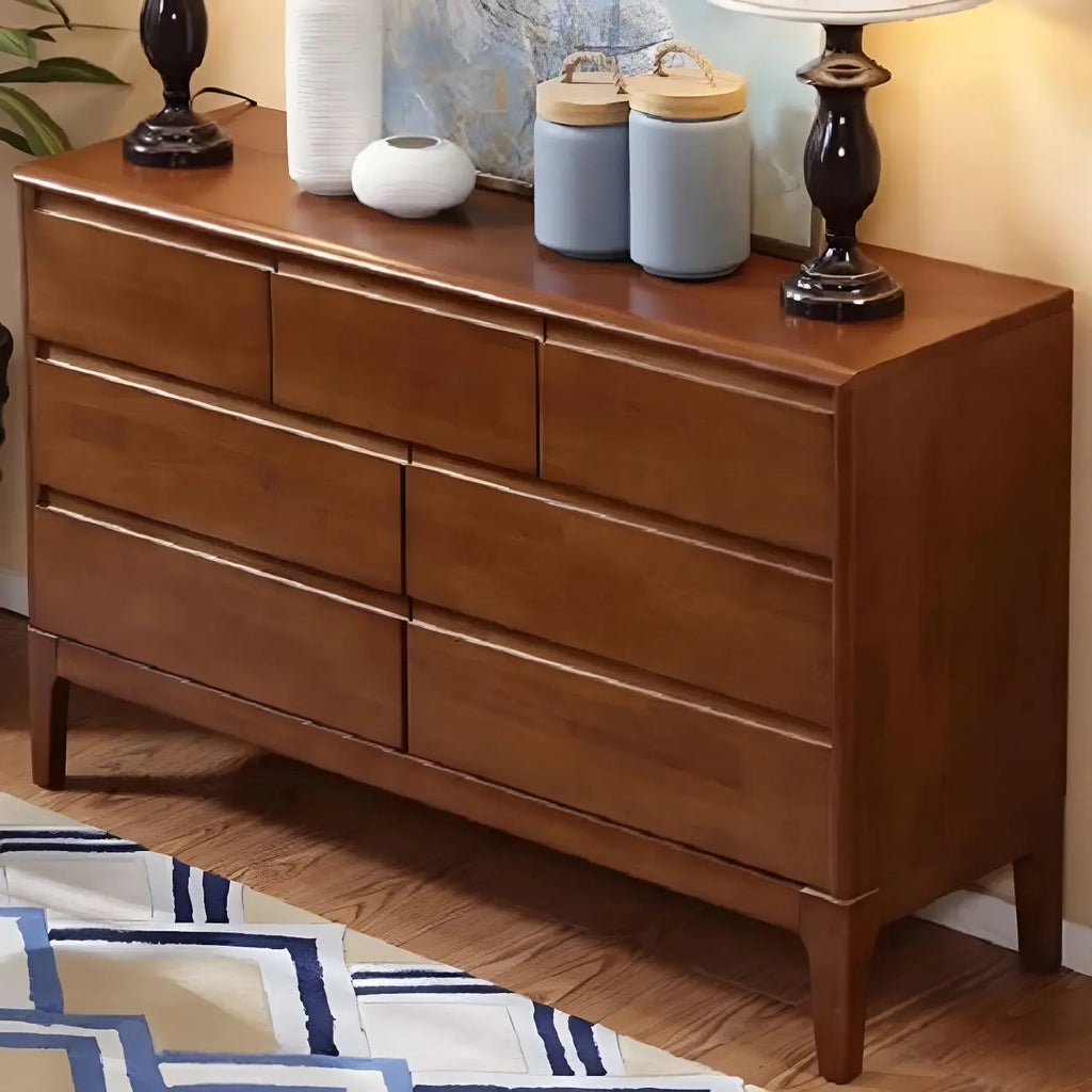 Simple Natural Rubberwood Low Multi-Drawer Dresser