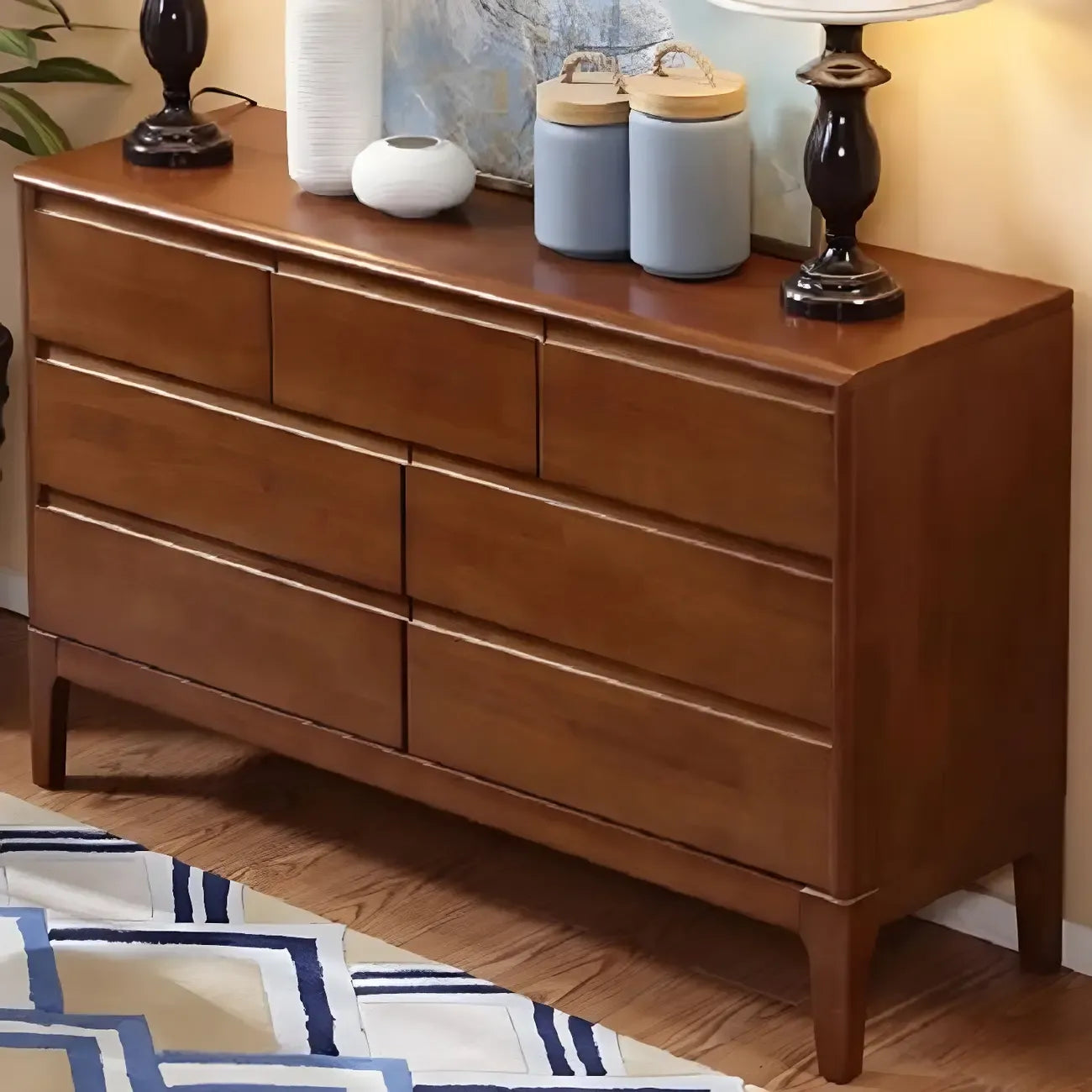 Simple Natural Rubberwood Low Multi-Drawer Dresser