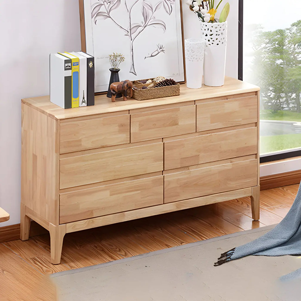Simple Natural Rubberwood Low Multi-Drawer Dresser