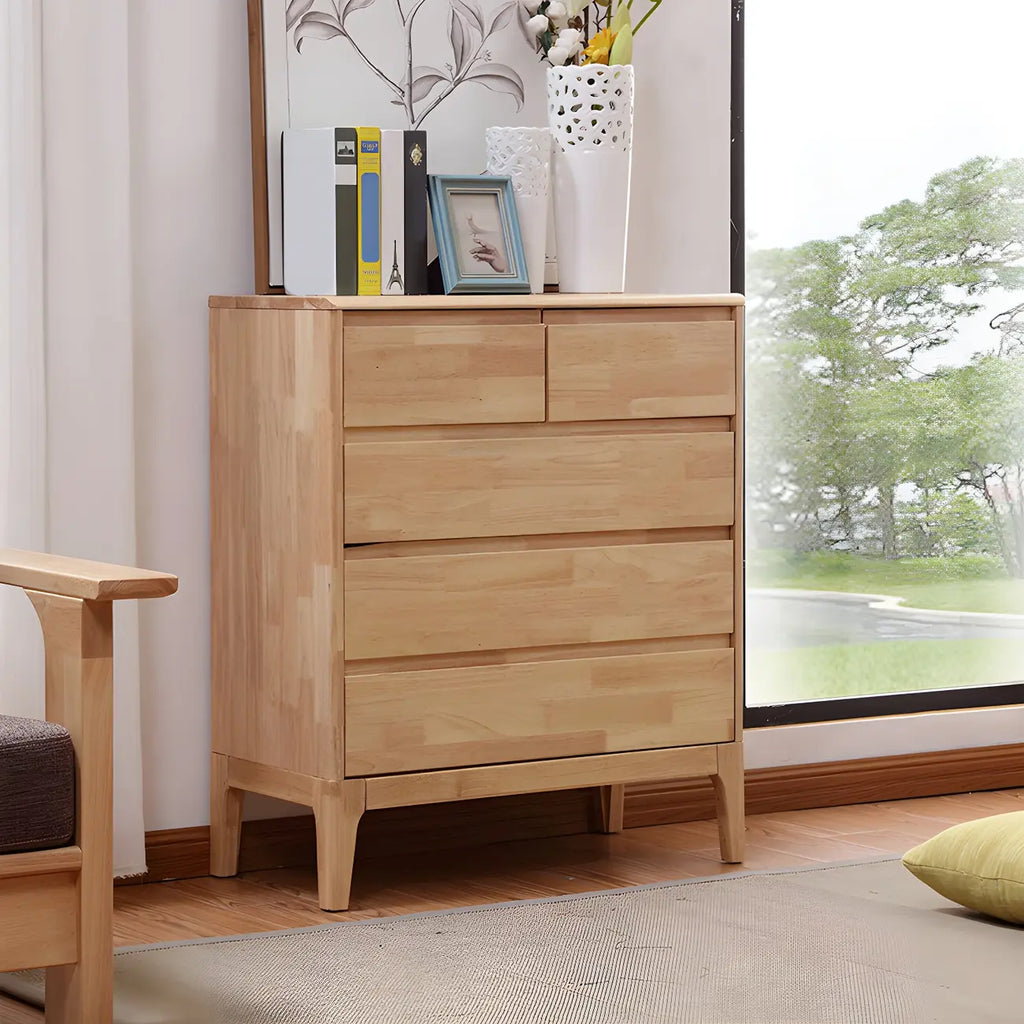 Simple Natural Rubberwood Low Multi-Drawer Dresser