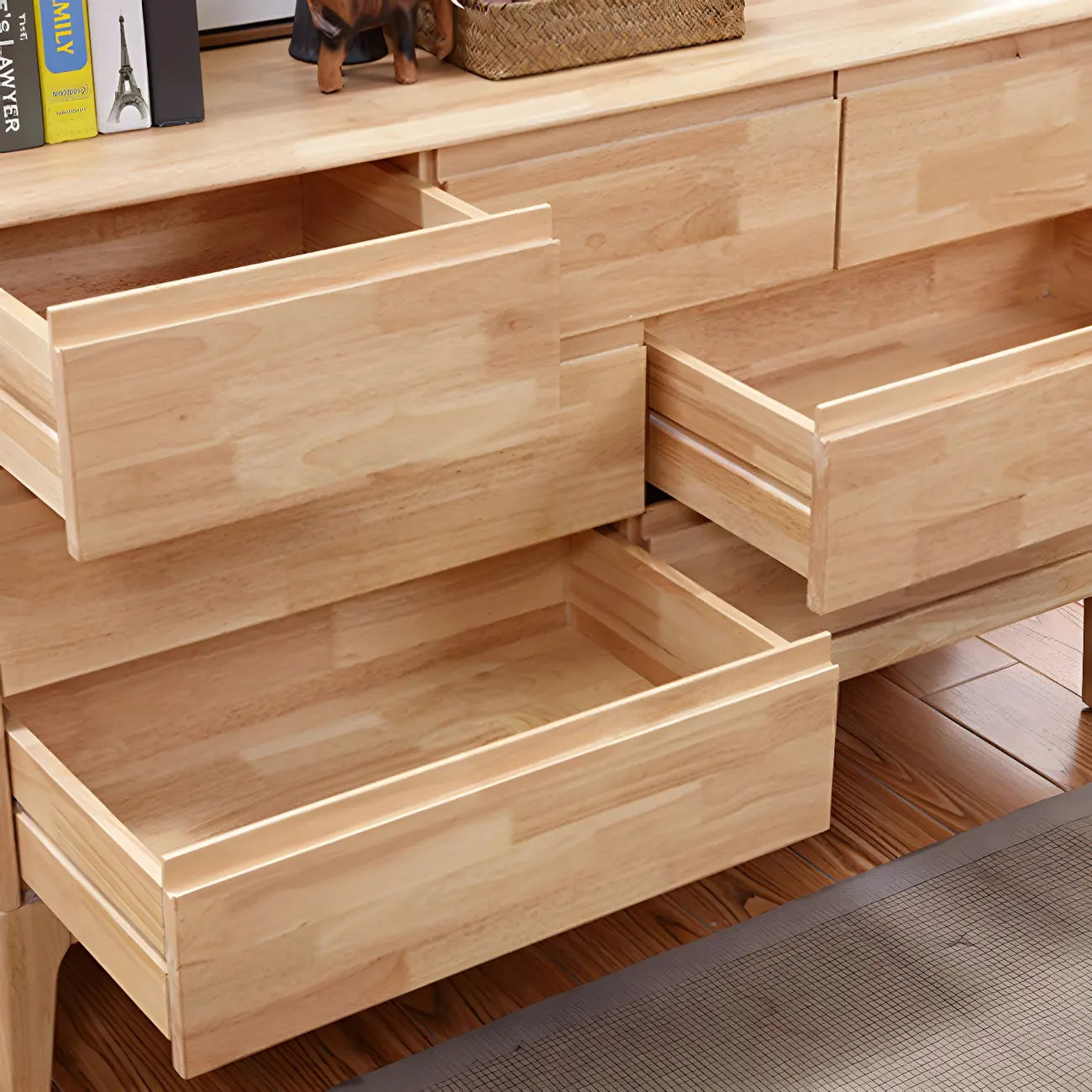 Simple Natural Rubberwood Low Multi-Drawer Dresser